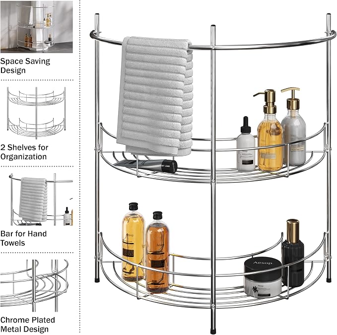 Pedestal Sink Organizer - Compact Under the Sink Rack with 2 Storage Shelves and Towel Holder - Space Saving Bathroom Storage by Lavish Home