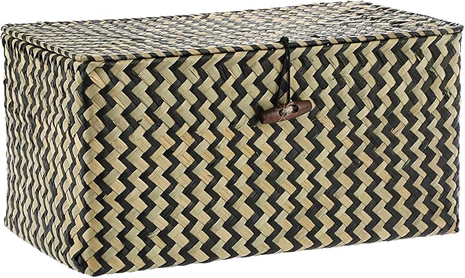 Hipiwe Wicker Shelf Baskets with Lid Seagrass Storage Baskets Handwoven Household Organizer Rectangular Woven Organizer Box for Storage Shelf Wardrobe,Medium