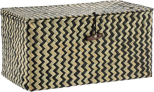 Hipiwe Wicker Shelf Baskets with Lid Seagrass Storage Baskets Handwoven Household Organizer Rectangular Woven Organizer Box for Storage Shelf Wardrobe,Medium