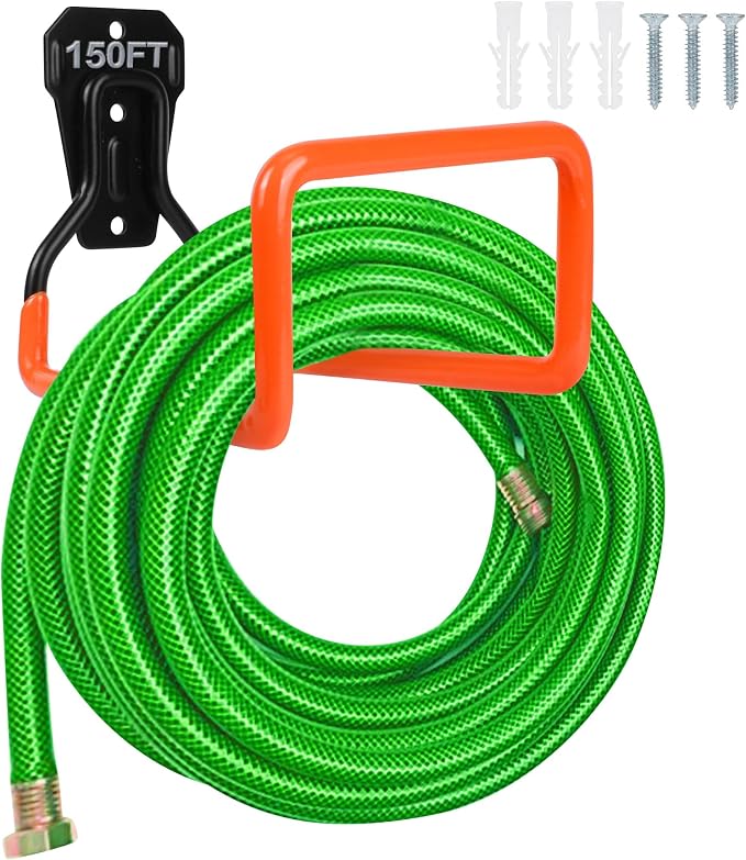 PeoMev Garden Hose Holder Wall Mount Heavy Duty Garden Hose Hanger | Free Standing Metal Hose Rack for Outside Yard and Garage