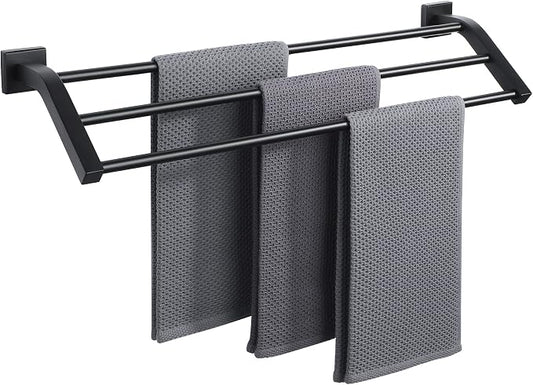 Alise GK9009 SUS304 Stainless Steel Bathroom Double Towel Bar Towel Rack Hanger (Matte Black, 24-Inch(3-Bars))