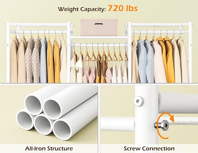 HOMIDEC Wardrobe Closet, 4 Hanging Spaces Portable Clothes Rack,Free Standing Closet Organizer and Storage System with Hanging Rods,Clothing Rack Suitable for Cloakroom,Bedroom,Entrances,etc.White