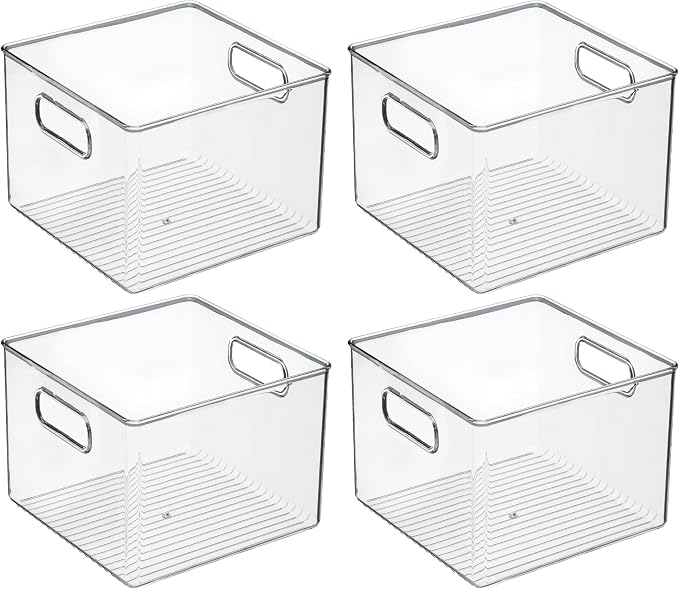 iDesign Clear Plastic Storage Bins, 4-Pack | For Kitchen Pantry and Fridge, For Cabinets and Shelves