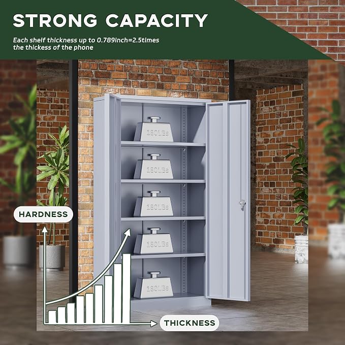 Greenvelly Metal Storage Cabinet with Locking Doors, 72" Dark Grey Lockable Storage with Adjustable Shelves, Steel Tool Cabinet for Home Office, Garage (36" x 18")