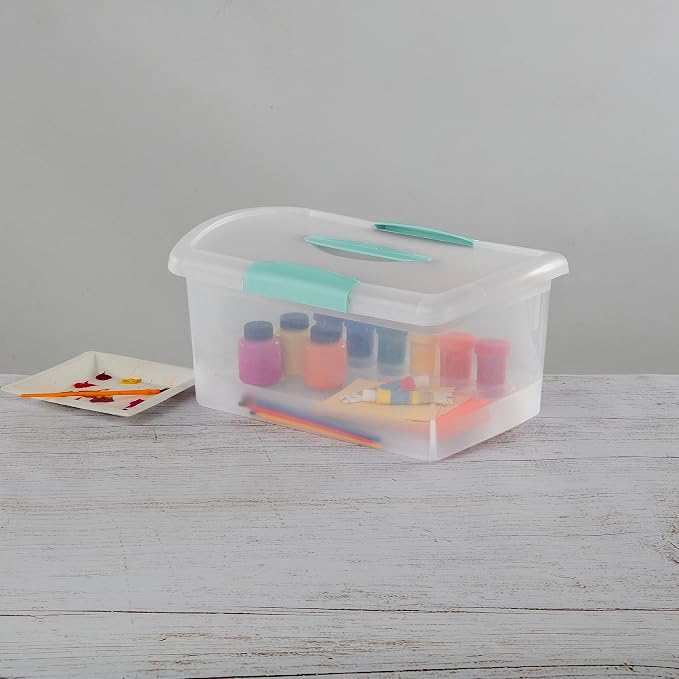 Sterilite Medium Nesting ShowOffs™, Clear Bin w/Latch Lid & Handle, 6 Pack | Heavy-Duty and Stackable Utility Box Containers for Home, Office, Cabinet, Closet, Bedroom, and Basement Organization