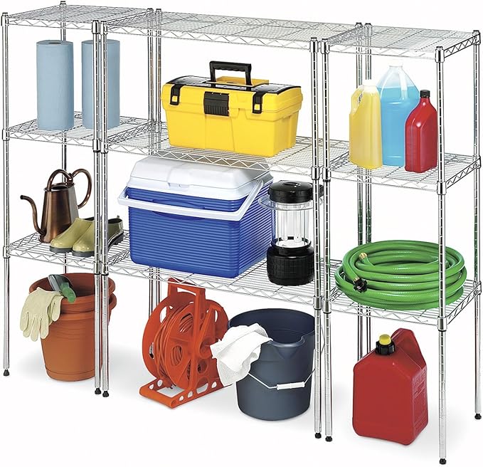 Whitmor 1 Tier Supreme Stacking Shelving Unit, Wire Metal Home Storage Organizer, 15" L x 14" W x 15" H, Chrome