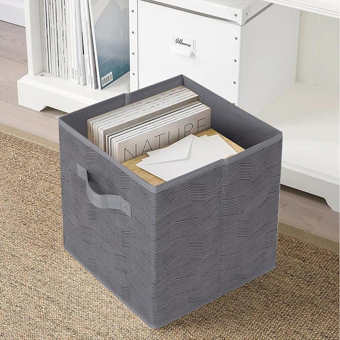 ShellKingdom Storage Bins, Foldable Fabric Storage Cubes And Cloth Storage | Storage Organizer For Closet And Toys, 10.5x10.5x11 INCH, 6 Pack (Dark Gray with Black Stripe)