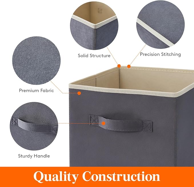 Lifewit Storage Cubes, Foldable Decorative Fabric Storage Baskets for Organizing Home Organizers with Handles for Shelves, Closet, 11 Inch Bins, 18L Gray, 12 Packs