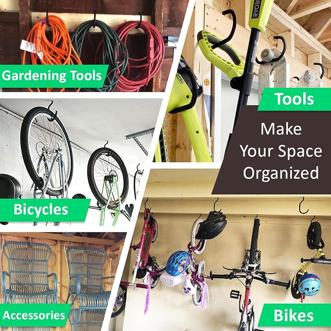 6 Pack Heavy Duty Garage Bike Storage and Utility Hooks-5.7 Inches | Vinyl coated, Anti slip, Stainless steel, Anti rust, Garage Wall, Ceiling Hooks for Hanging Bicycle, Hose, Cord, Garden Tools