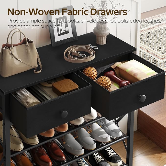 5 Tier Shoe Rack, Large Capacity Shoe Storage Organizer, Metal Shoe Shelf with Drawer and Wooden Top, for 20 Pairs of Shoes, for Entryway, Closet, Black SS25BB