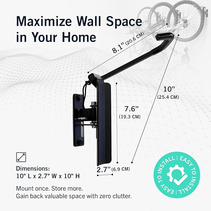StoreYourBoard Swivel Bike Wall Mount, Vertical Rack for Garage, 4 Pack | Swivel Bike Rack, Rubber Coated Hook, Multiple Position Lock, Holds 50 lb, Fits All Tires Up To 2.6 in