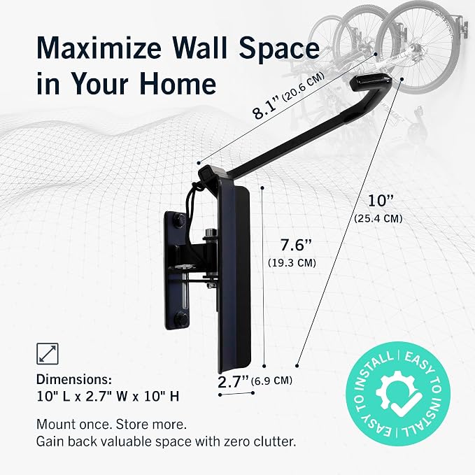 StoreYourBoard Swivel Bike Wall Mount, Vertical Rack for Garage, 2 Pack | Swivel Bike Rack, Rubber Coated Hook, Multiple Position Lock, Holds 50 lb, Fits All Tires Up To 2.6 in