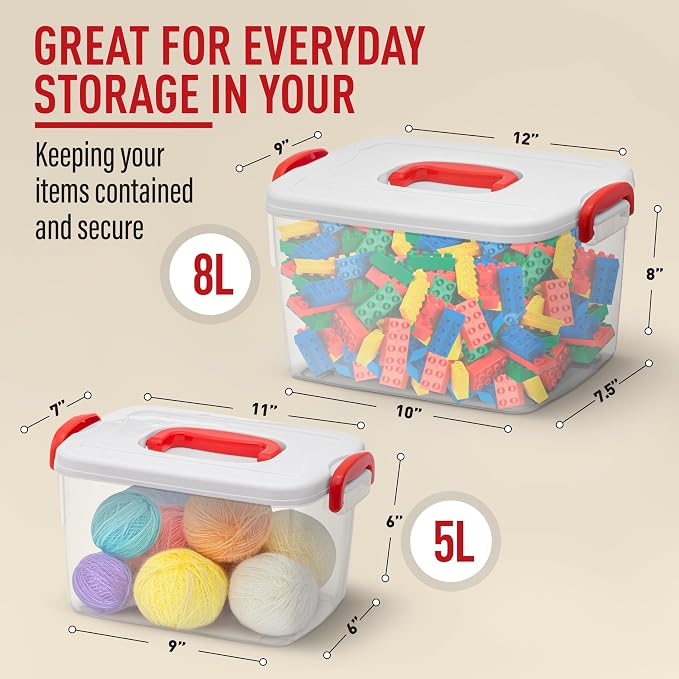Tribello Clear Plastic Storage Bins with Lids and Handle Stackable Storage Bins, 2 Pack, 5 Quarts and 9 Quarts
