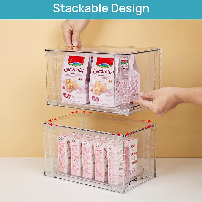 Vtopmart 4Pack Large Stackable Pantry Storage Drawers, Clear Organizer Bins with Handles, Acrylic Drawer Organizers for Kitchen, Pantry, Bathroom Undersink, Cabinet Organization and Storage