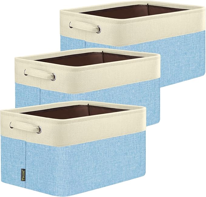 BALEINE 3 Pack Fabric Closet Storage Bins for Shelves, Linen Closet Organizers and Storage, Decorative Baskets for Organizing, Shelf, Clothes, Home, Office (Skyblue, 14''x10''x8.5'')