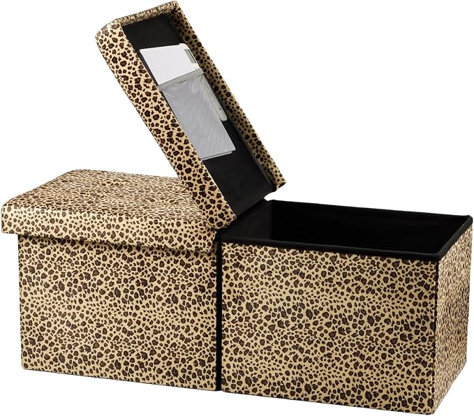 Bsketa Storage Ottoman Bench, 34" Folding Velvet Foot Rest,Leopard Print | Large Ottoman with Storage, Thicker Foam Padded Seat, Livingroom, Dorm, Bedroom, Easy to install, 86L,34 x 13 x 13in