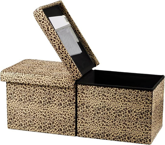 Bsketa Storage Ottoman Bench, 34" Folding Velvet Foot Rest,Leopard Print | Large Ottoman with Storage, Thicker Foam Padded Seat, Livingroom, Dorm, Bedroom, Easy to install, 86L,34 x 13 x 13in