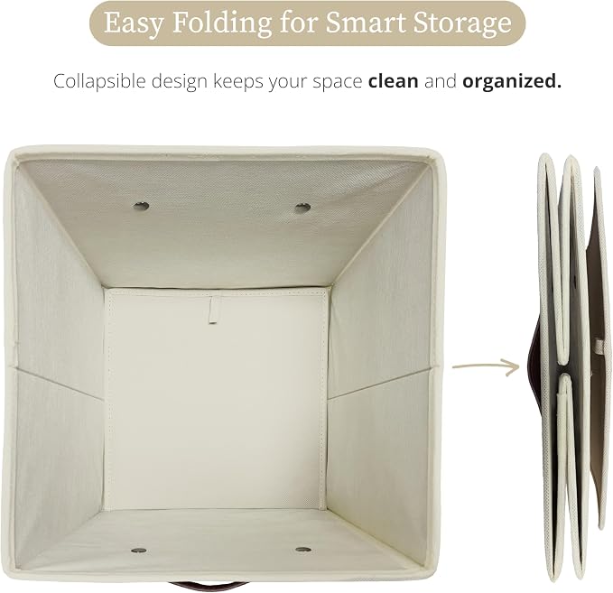 DECOMOMO Storage Bins, Cube Storage Bin with Labels | 13" x 13" x 13" Fabric Storage Cubes for Shelves (6pcs, Beige)