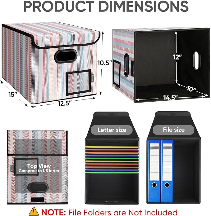 BALEINE File Organizer Box with Lid, Collapsible File Folder Organizer with Plastic Slide, Hanging File Folder Box for Office Document Storage (1 Pack, Color Stripe)