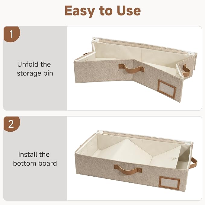 StorageWorks Under Bed Storage Containers with Handles and Label Holder, 2 Pack Ultra-thick Fabric Underbed Bins, Closet Organizer for Clothes, Blankets, Sweater