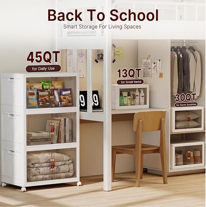 UAMFURI 720QT Stackable Storage Bins with Lids, Storage Cabinet with Wheels | Lockable Storage Bins with Clear Doors Heavy Duty Closet Organizer Extra Large Collapsible Plastic Storage Box for Dorm Home