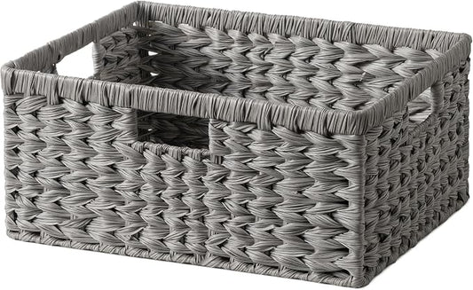 GRANNY SAYS Large Wicker Basket for Storage, Waterproof Basket for Shelves, Storage Basket with Handles, Grey Basket for Storage, 1-Pack