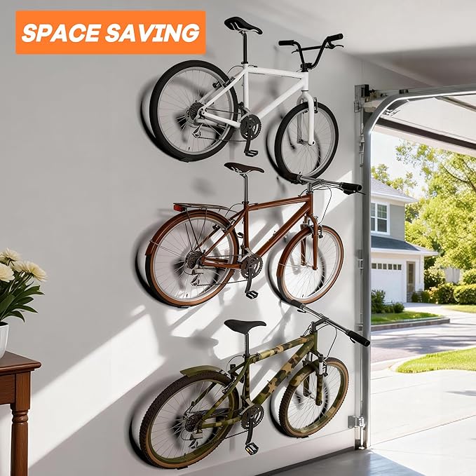 Wall Mount Bike Pedal Hanger, Heavy-Duty Horizontal Bike Rack for Garage, Indoor Bike Hanger, Holds Up to 70 lbs, 3 Pack