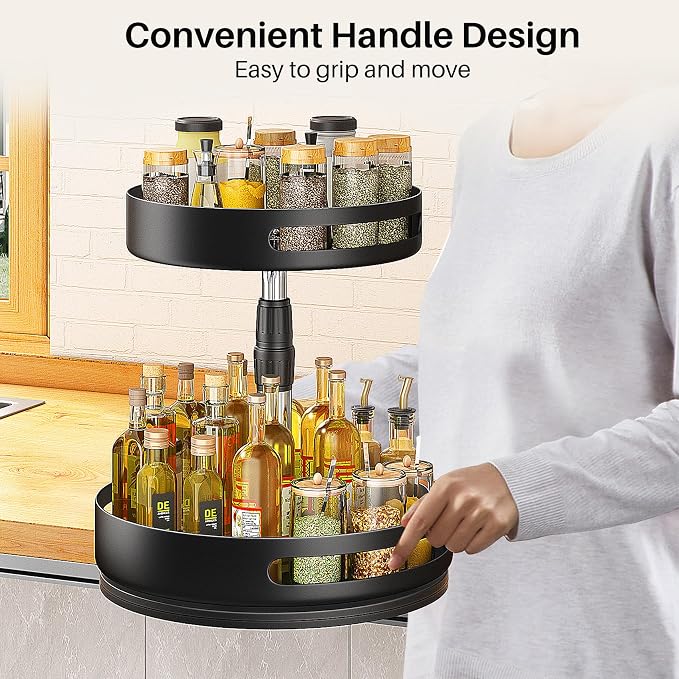 Lazy Susan Spice Rack Organizer for Cabinet, 2-Tier Metal, 10 in | Height Adjustable, 360-Degree Rotation, Spice Turntable for Table Top, Kitchen Pantry