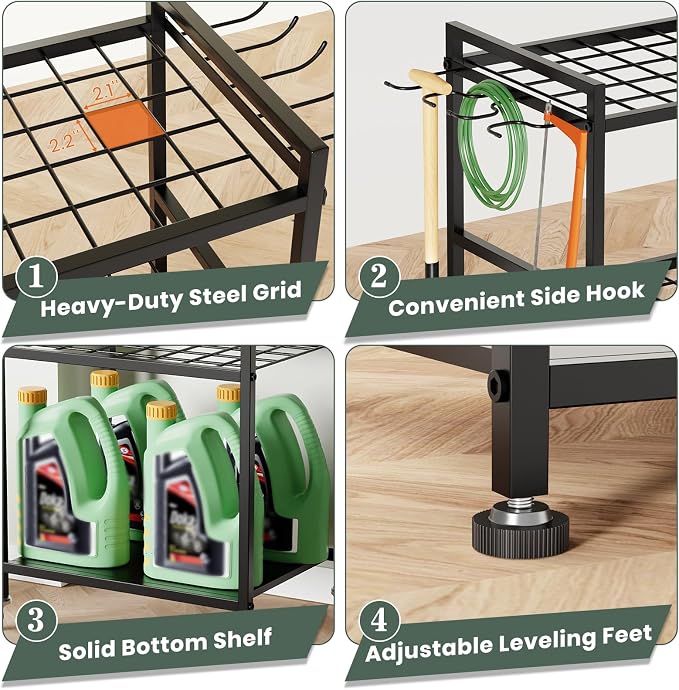 SPACECARE Garden Tool Organizer with Feet, Yard Tower Rack for Garage Organization and Storage, Up to 35 Long-Handled Tools/Rakes/Brooms, Heavy Duty Steel Garden Tool Stand for Shed, Outdoor, Black