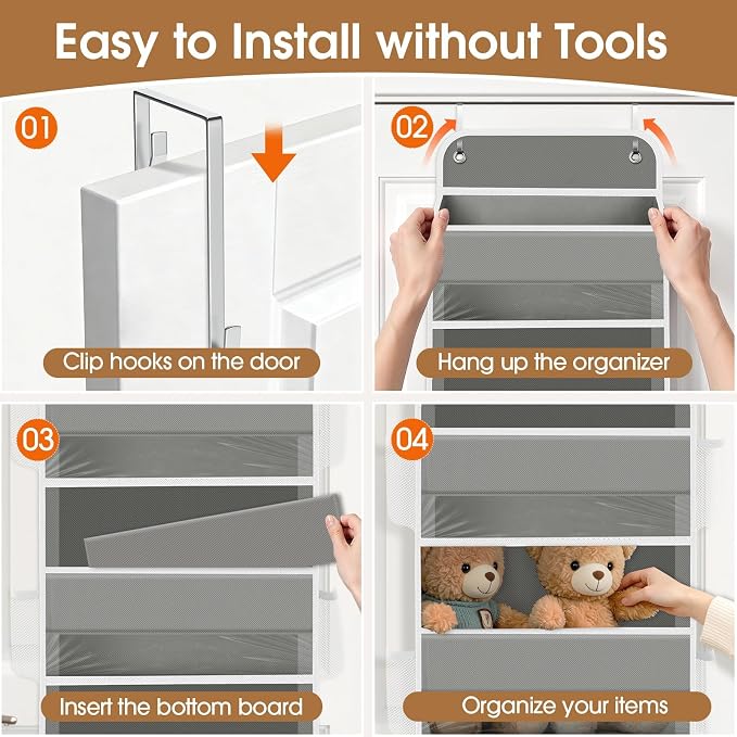Over The Door Organizer Storage behind Door Hanging Organizer for Nursery | 5 Tier, 10 Side Pockets, Clear Window, Sturdy Construction, Space-Saving Storage for Closet, Bedroom, Bathroom & Nursery