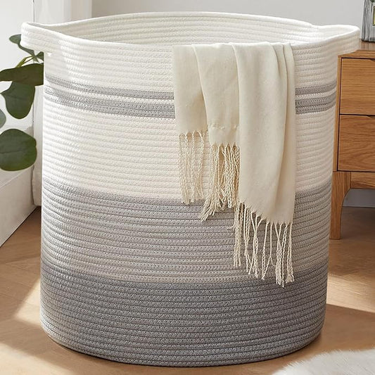 OIAHOMY 120L Laundry Baskets Hamper with Handles, Decorative Basket for Living room, Woven Storage Basket for Toys Bin,Pillows, Blankets, Clothes-20x22.5in-Gradient Grey
