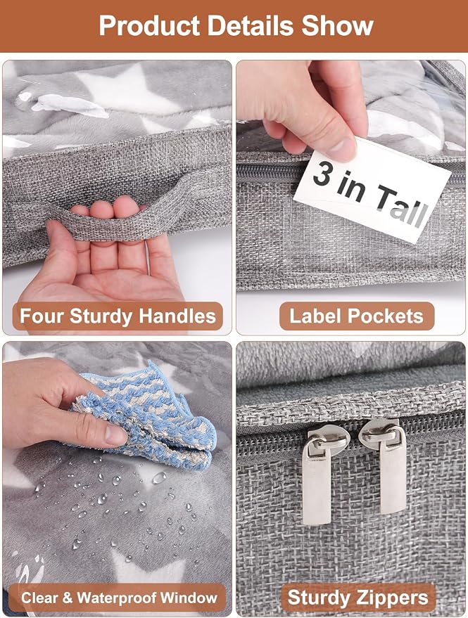 punemi Low-Profile Under Bed Storage Containers, 20 x 40 x 3 in, 4 Pack | No Rigid Structure, Soft Cloth Construction, Foldable, Zippered, for Blanket Storage, Under Crib, Couch, Sofa & Dorm Bed