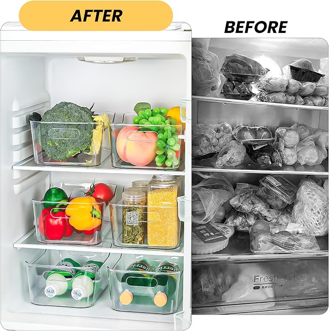 CiWiVOKi 12 Pack Clear Plastic Storage Bins, Acrylic Organizer and Containers with Handle for Pantry, Cabinet, Closet, Refrigerator, Freezer, Bathroom, Kitchen Under Sink Storage