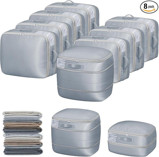 DIMJ Compression Storage Bags 8 Pack - Blanket Storage Bags with Window Zipper, Ultra Space Saving Self Compression Organizer for Puffer Jacket, Bedding, Lightweight Comforter Duvet, Sweater, Sheet