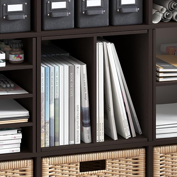 Furinno Cubicle H-Shelf Cube Insert, 2-Tier Cube Organizer, Dark Oak | 12.9W x 12.9H, Shelf Accessory, Fits into Furinno Triple Thick Cubes, IKEA Kallax, for Organizers and Storage