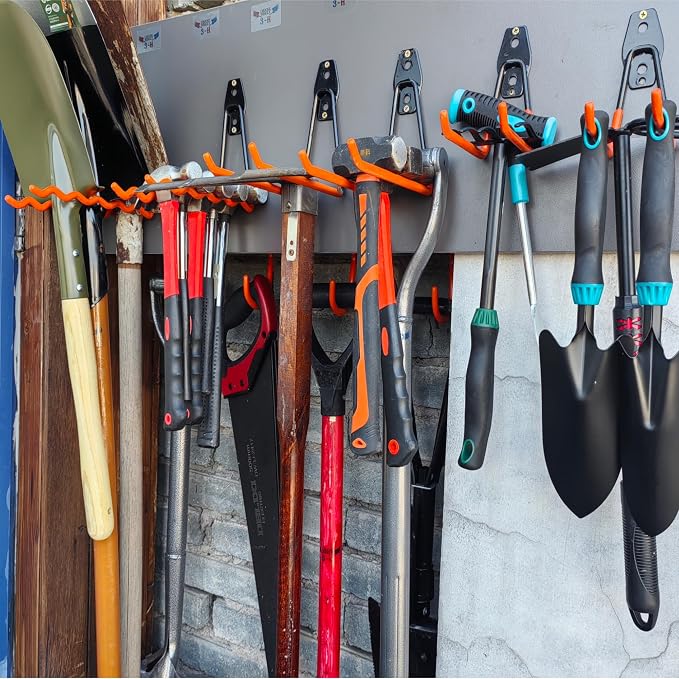 3-H Heavy Duty Garage Wall Hooks 20 Pack, Anti-Slip PVC Coating Wall Mount Garage Storage Utility Hooks, Heavy Load Organizer for Ladders, Yard Tools, Shovel, Weed Eater, Hoses & Bulk Items,Orange | Multi-Purpose Garage Hooks to Organize Garden Lawn To...