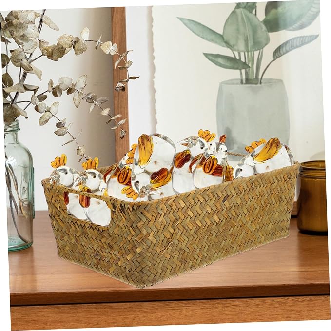 Decorative Woven Storage Basket Multipurpose Hand Woven Rectangular Holder for Vegetables Sundries Organizer Suitable for Bedroom Living Room Bathroom Office