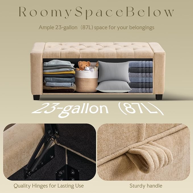 GRAINELL 42.13” Storage Ottoman Bench, Upholstered Tufted Bedroom Bench | End of Bed Storage Bench for Living Room & Entryway, 350 lb Capacity