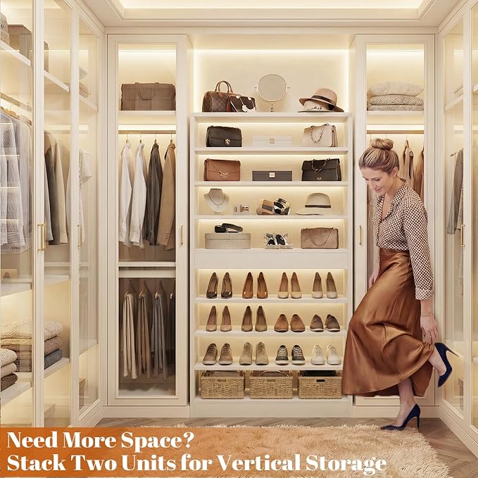 Shoe Cabinet, 5-Tier Modern Wood Shoe Storage Organizer, White | 3 Adjustable Shelves for Entryway, Multi-Purpose Display Shelf & Storage Cabinet for Living Room, Bedroom