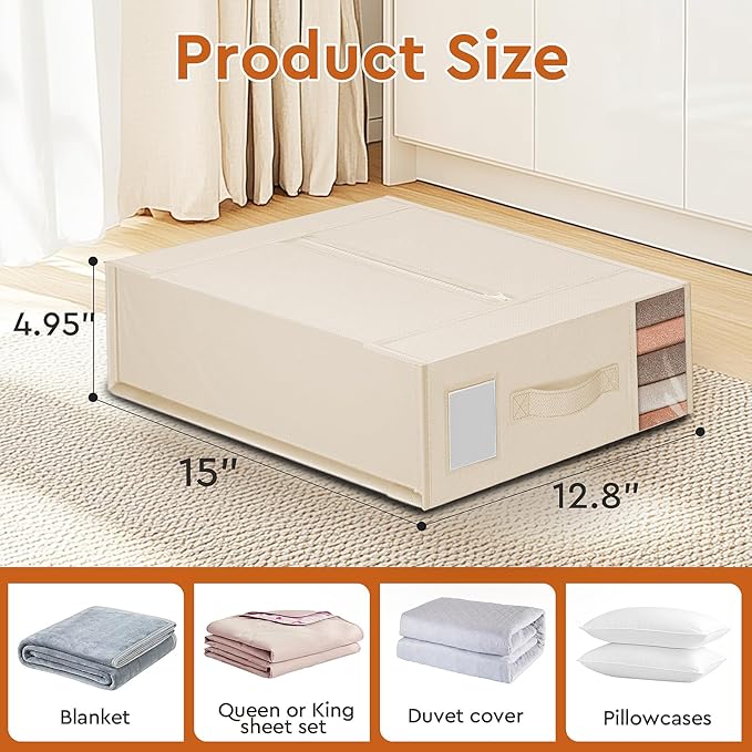 StorageTastic Bed Sheet Closet Organizers and Storage Under Bed Storage | Foldable Storage Containers with Window and Label,Storage and Organization for Bedding Sheets,Duvet Covers,Blankets,2 Pack