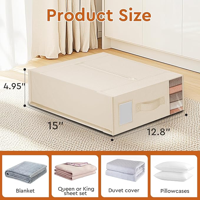StorageTastic Bed Sheet Closet Organizers and Storage Under Bed Storage | Foldable Storage Containers with Window and Label,Storage and Organization for Bedding Sheets,Duvet Covers,Blankets,6 Pack
