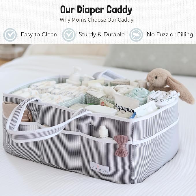 Baby Diaper Caddy - Organizer Tote for Infant Boy or Girl - Baby Shower Basket - Nursery Must Haves - Registry Favorites - Newborn Caddie Car Travel - Gray/Mint, Extra Large