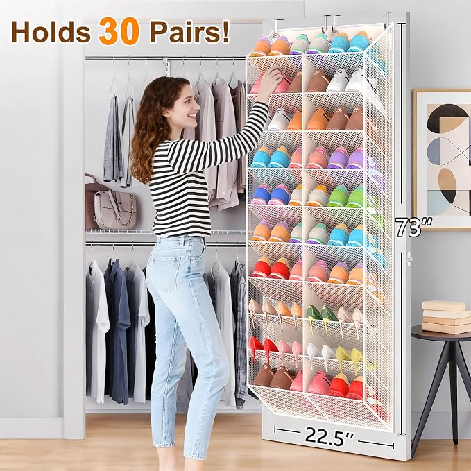 UVIAHOMI Over the Door Shoe Organizer for 20-30 Pairs, 10-Tier, Beige