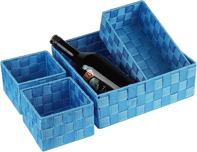 Posprica Woven Storage Baskets for Organizing, Small Black Baskets Cube Bin Container Tote Organizer Divider for Drawer, Closet, Shelf, Dresser, Set of 4(Navy)