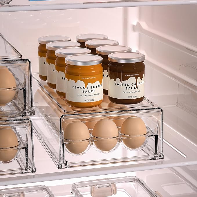 Ettori Egg Container for Refrigerator BPA Free Refrigerator Organizer Bins,Stackable Egg Holder for Refrigerator,18 Egg Tray,Clear