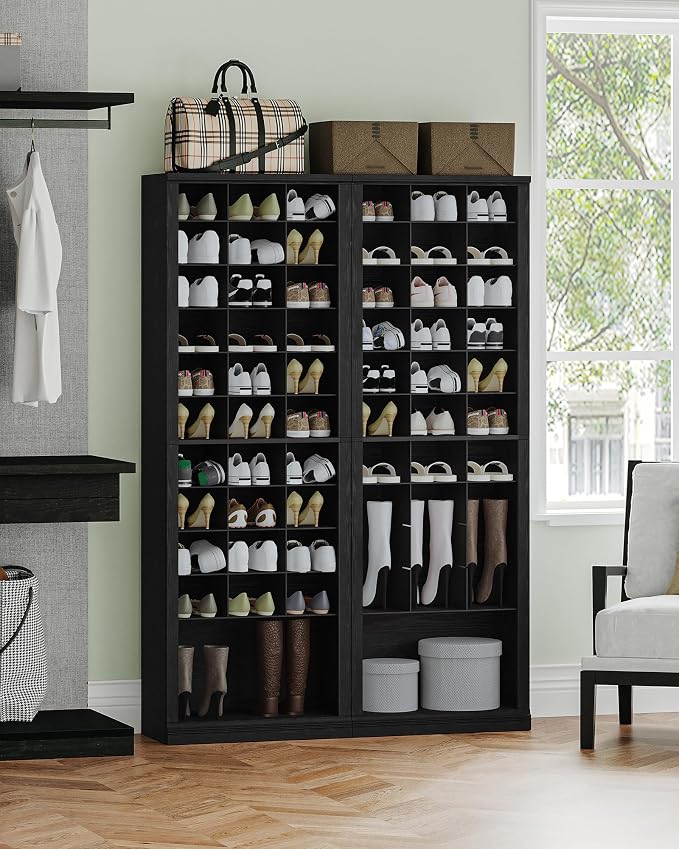 Hzuaneri 11 Tiers Shoe Storage Cabinet, Tall Shoes Cabinet with Cubby | Freestanding Wooden Shoe Organizer, 30-33 Pairs, Shoes Cubby Organizer for Entryway, Bedroom, Black SR02004X
