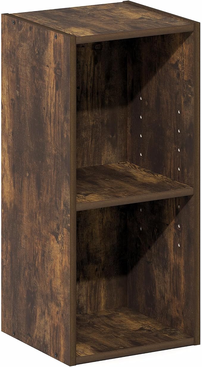 Furinno Fulda Book Shelf, 2-Tier Narrow Bookshelf, Bookcase with 10-in Width Storage Shelf, 9.3 x 9.8 x 21.2, for Living Room, Bedroom, Home Office, Amber Pine