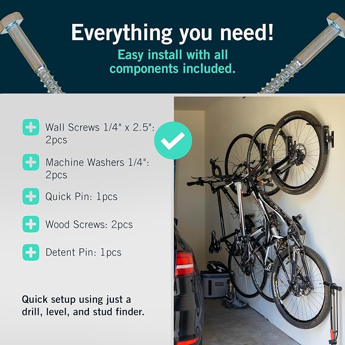 StoreYourBoard Swivel Bike Wall Mount, Vertical Rack for Garage, 4 Pack | Swivel Bike Rack, Rubber Coated Hook, Multiple Position Lock, Holds 50 lb, Fits All Tires Up To 2.6 in
