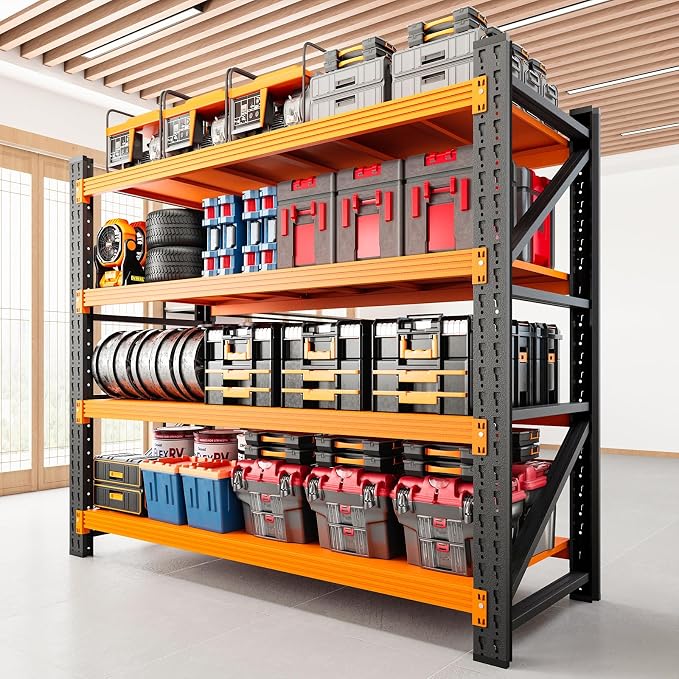 RAVIGIN 3000LBS Storage Shelves, 48" W Garage Shelving Heavy Duty Metal Adjustable Garage Shelves, Shelving Units Industrial Shelving for Warehouse, 48" W x 23.7" D x 70" H,Orange