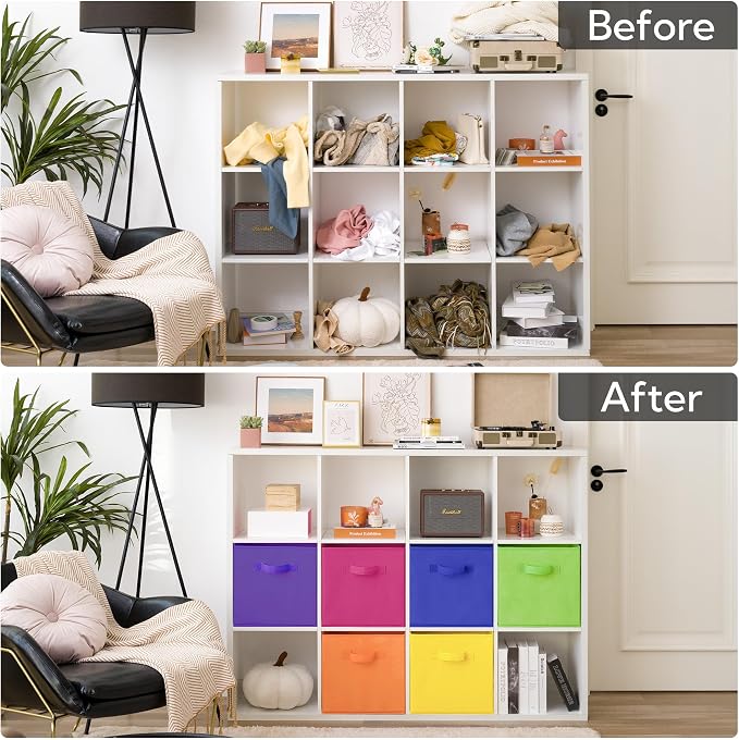 GRANNY SAYS 13 Inch Cube Storage Bins, Colorful Cube Storage Organizer, Fabric Storage Bins, Storage Cubes for Shelves, Closet, Toy Storage Bins for Kids Room, Play Room, Rainbow, 6-Pack